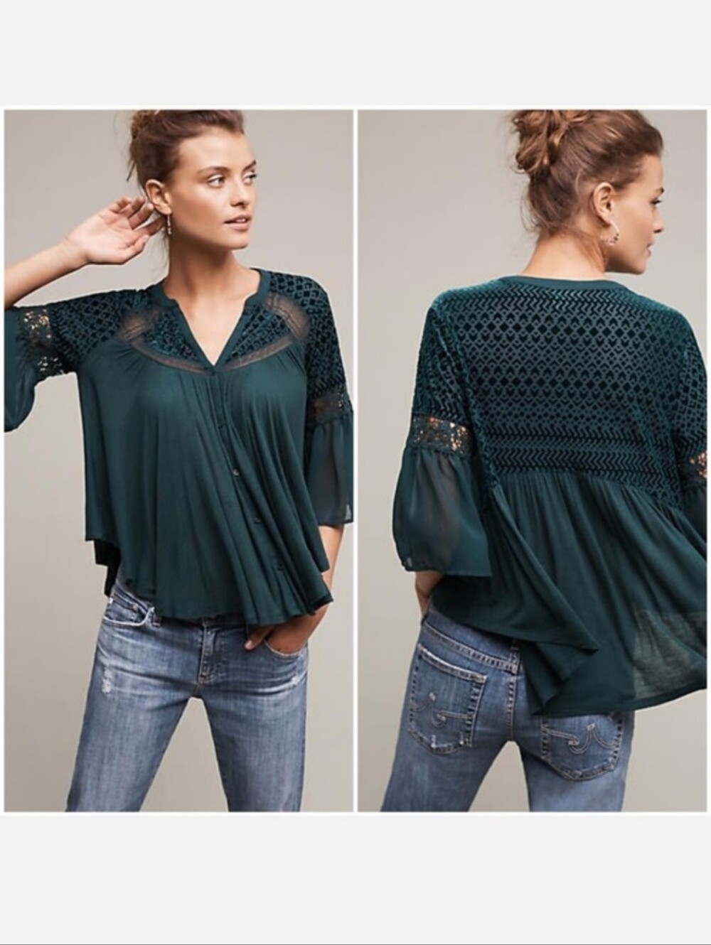 Anthropologie Meadow Rue Surya Burnout Velvet Top Size Medium